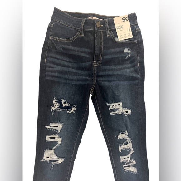 Kohls SO Juniors High Rise Jegging Superstretch Size 5 Medium Dark Destructed - Picture 3 of 6